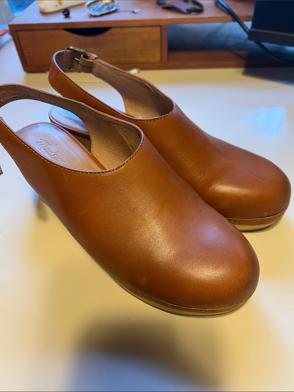 Madewell Tan Leather Slingback Clogs